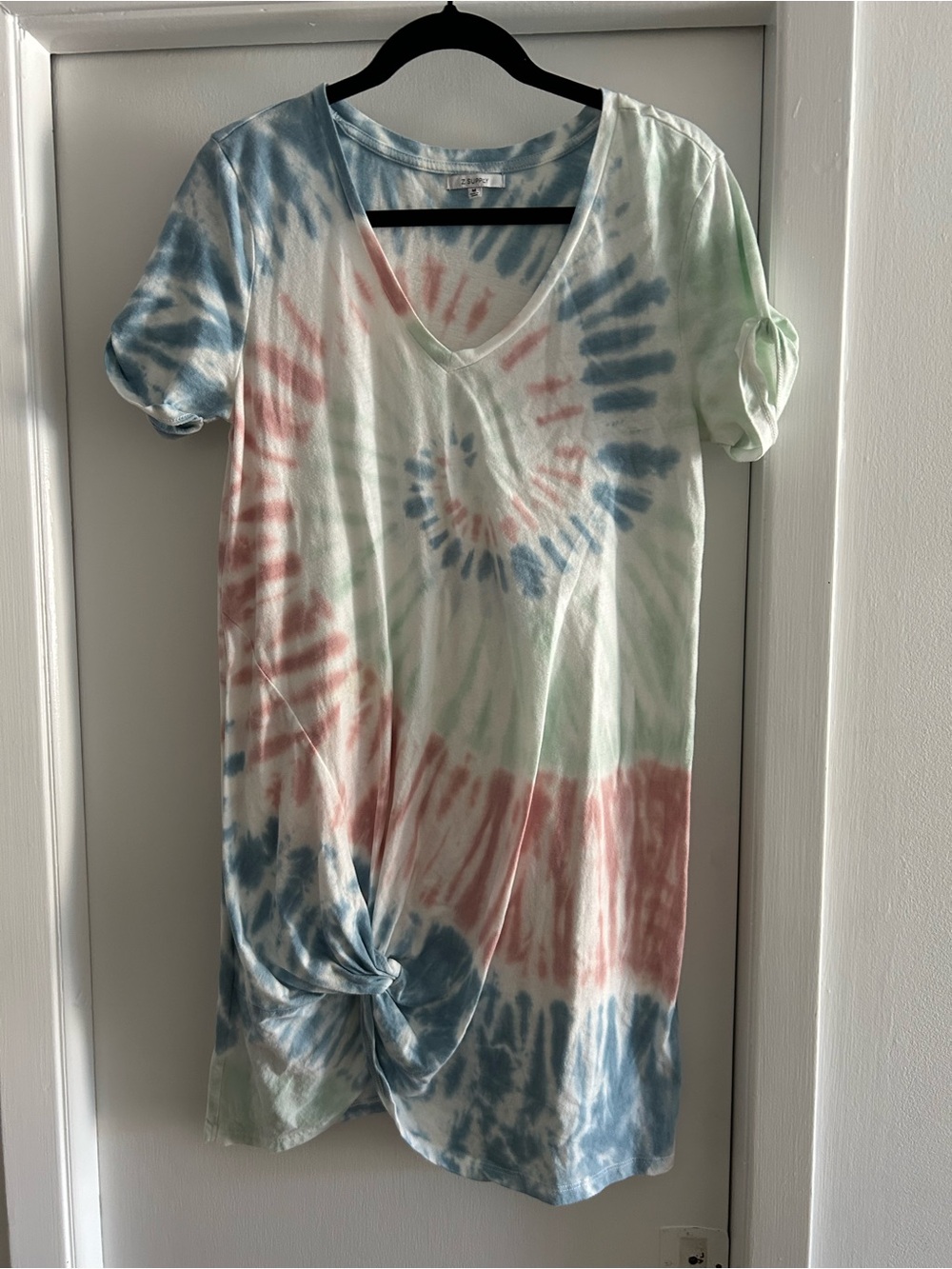 Z Supply Tie-Dye V-Neck Knit Dress in Blue, Pink & Mint